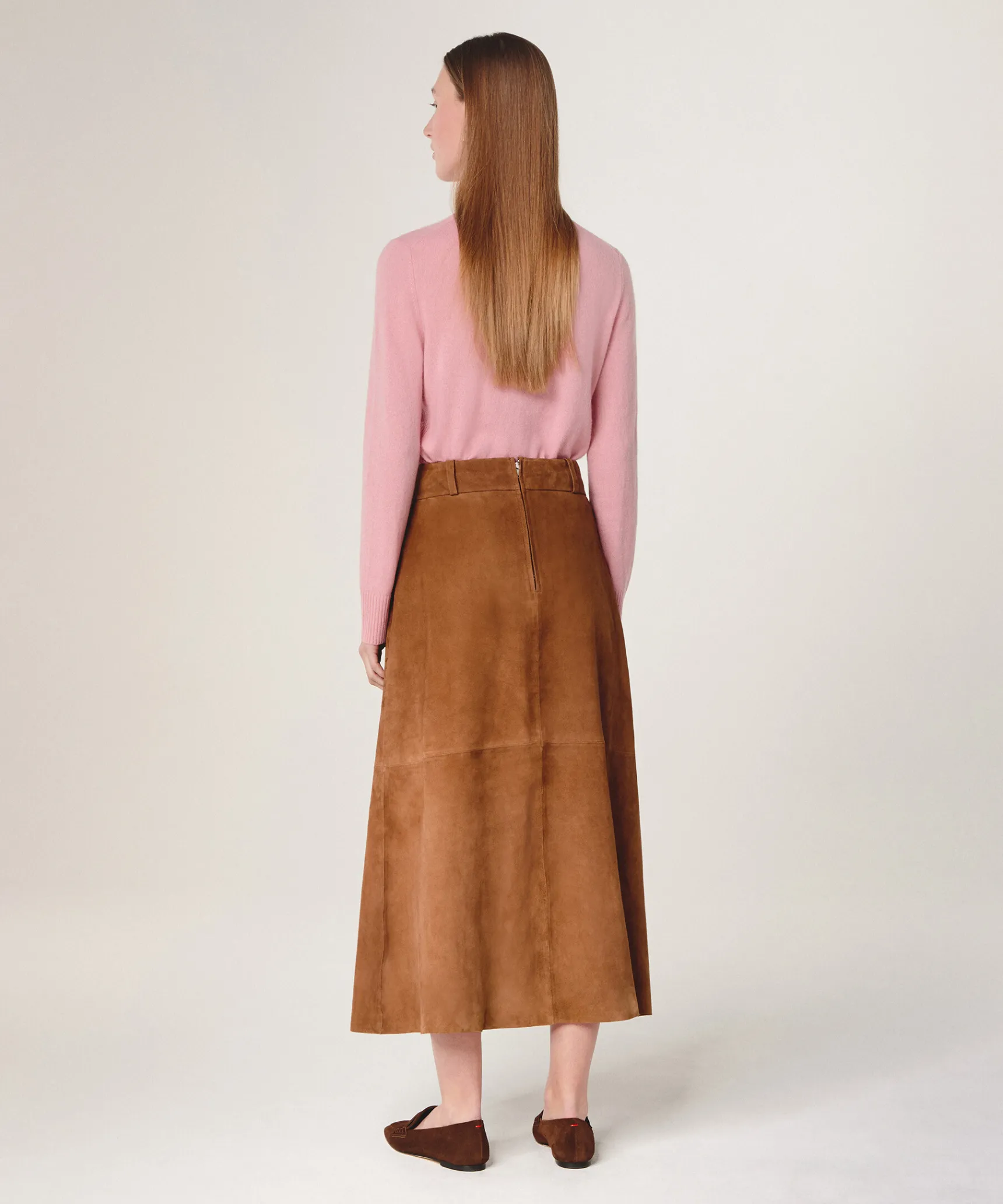 Sale Rodier Jupe longue en cuir de chèvre velours camel