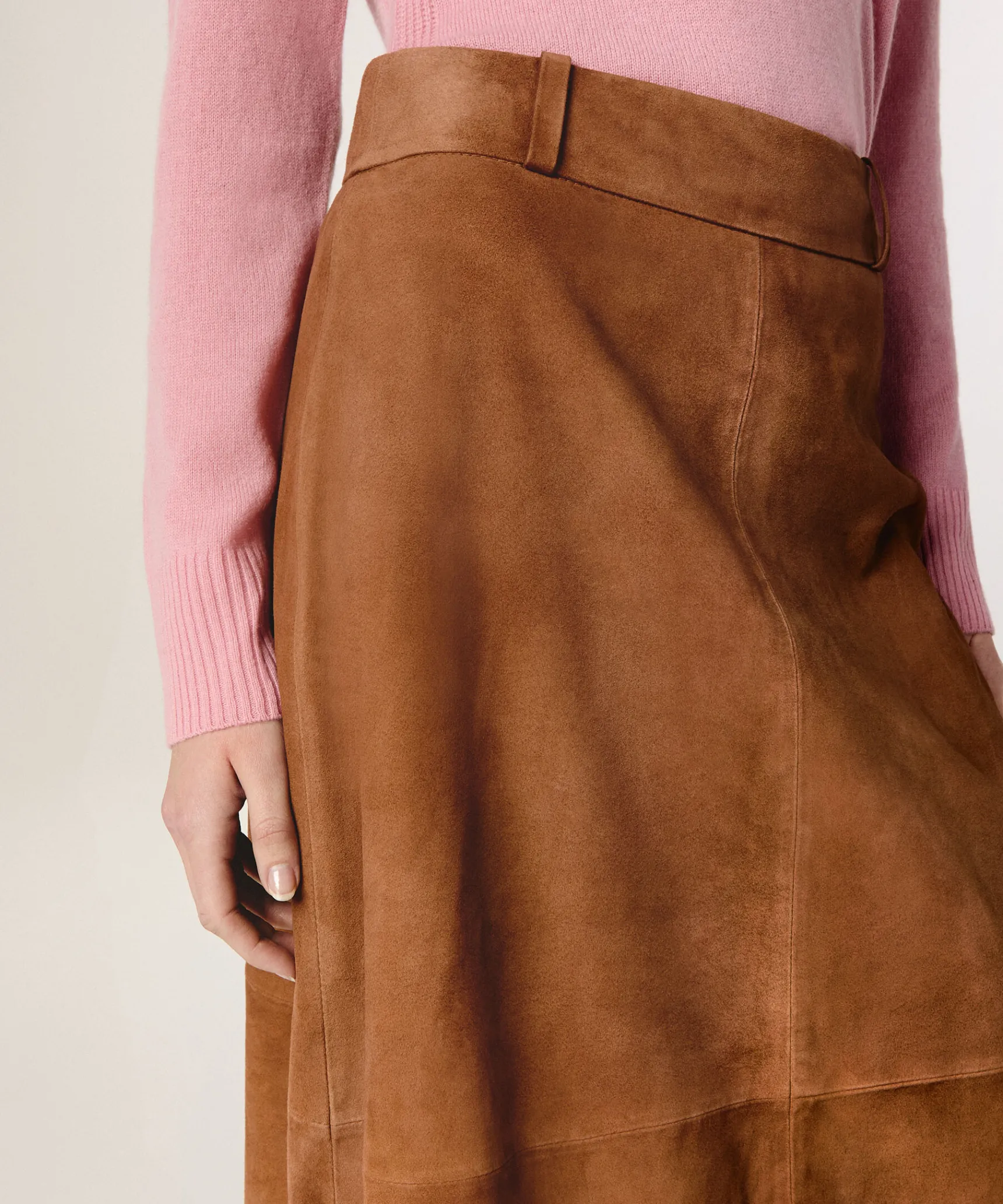 Sale Rodier Jupe longue en cuir de chèvre velours camel