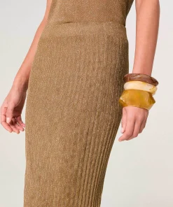 Online Rodier Jupe longue en maille lurex marron moka