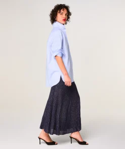 Best Rodier Jupe plissée longue en maille lurex bleu marine