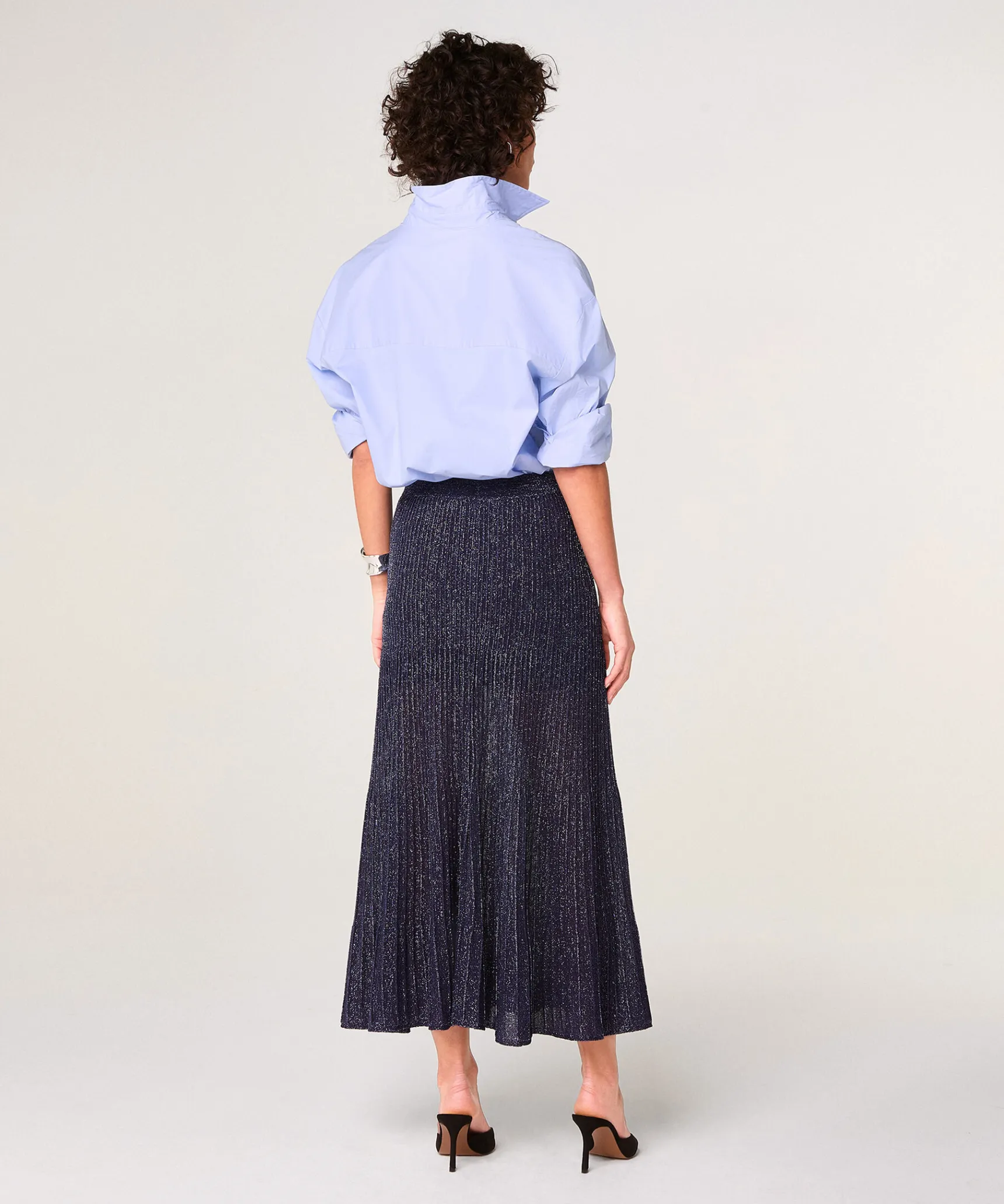 Best Rodier Jupe plissée longue en maille lurex bleu marine