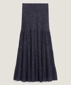 Best Rodier Jupe plissée longue en maille lurex bleu marine
