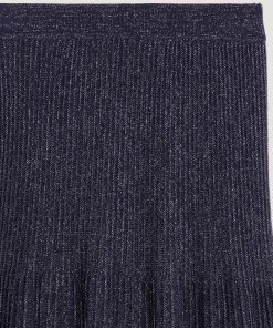 Best Rodier Jupe plissée longue en maille lurex bleu marine