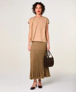 Rodier Jupe plissée longue en maille lurex marron moka