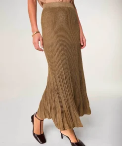 Rodier Jupe plissée longue en maille lurex marron moka