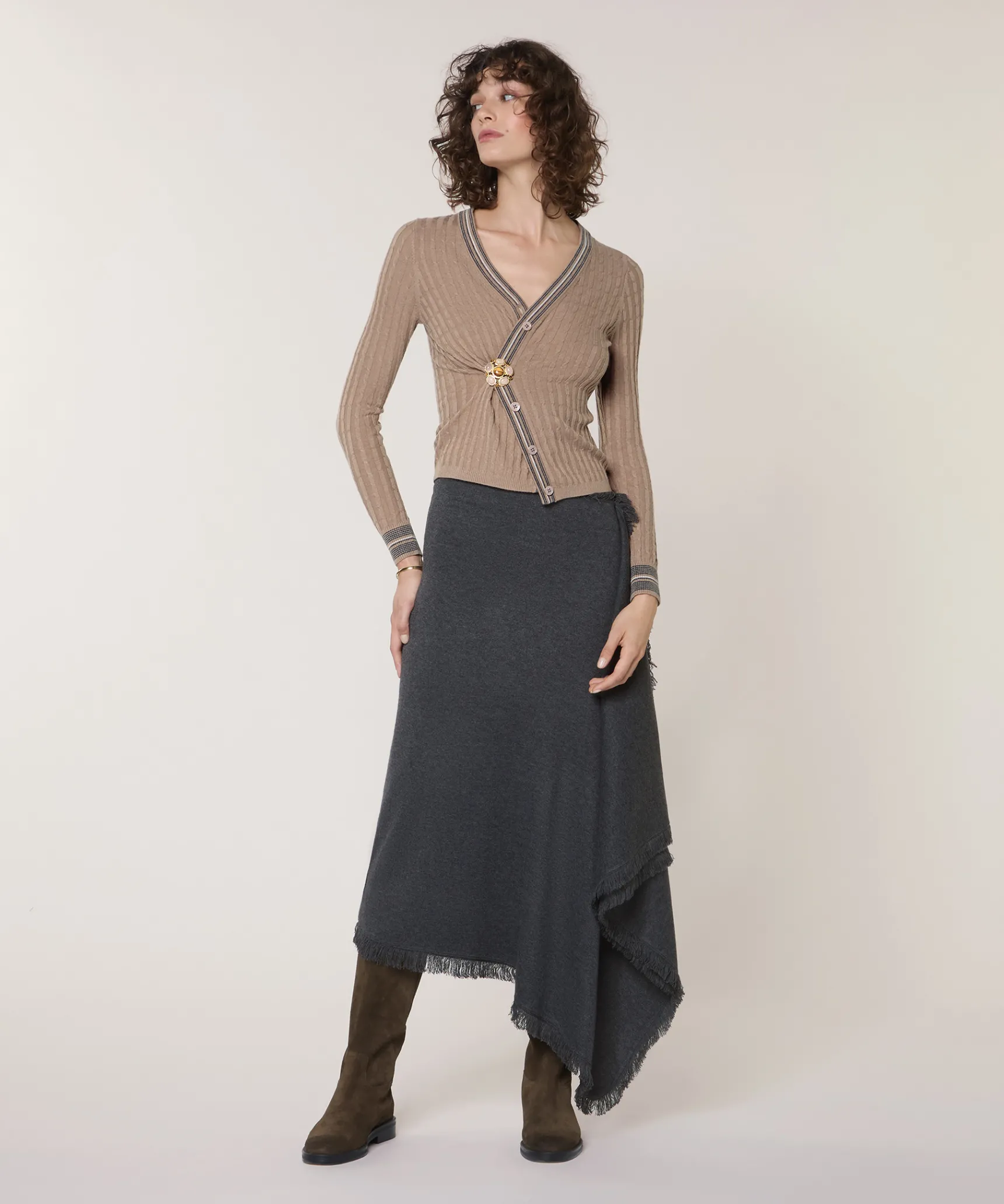 Outlet Rodier Jupe portefeuille en maille gris foncé