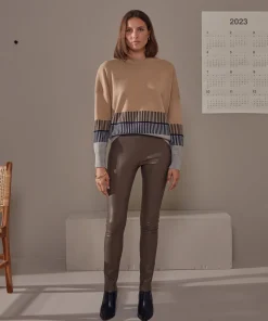 Outlet Rodier Legging en cuir stretch taupe