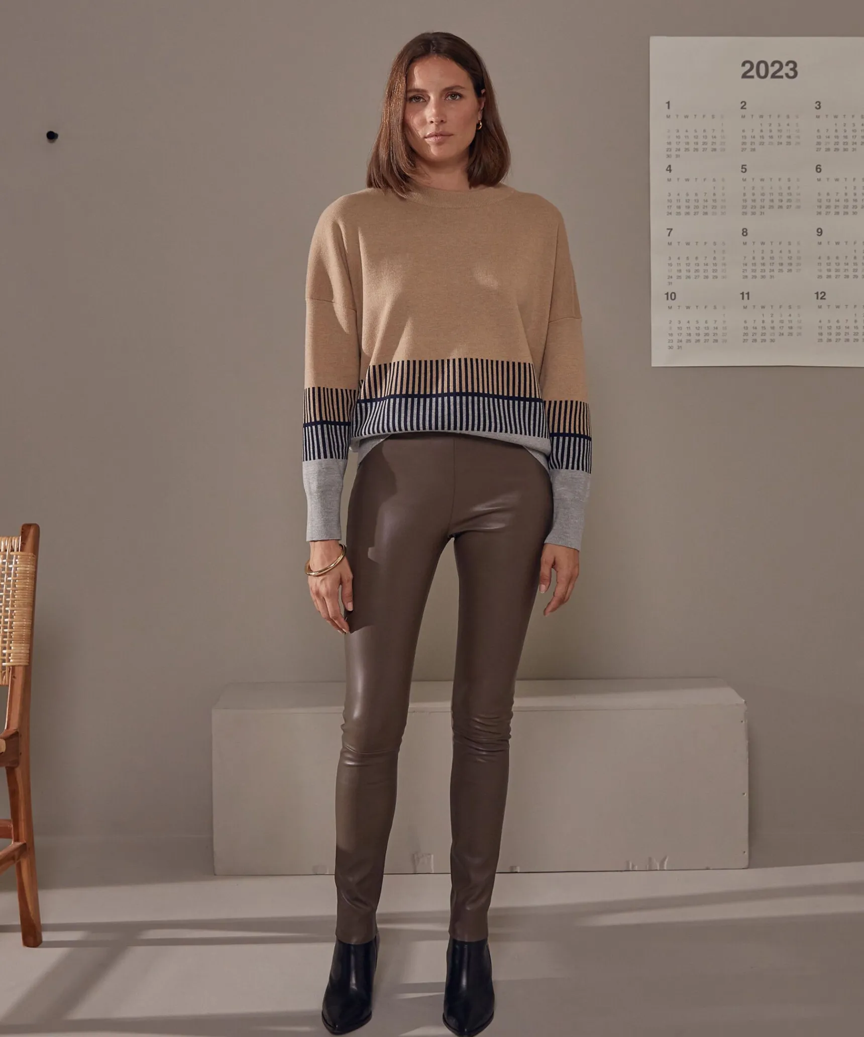 Outlet Rodier Legging en cuir stretch taupe