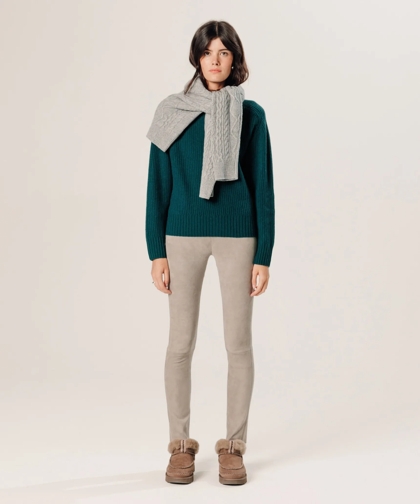 Online Rodier Legging en peau d'agneau stretch gris souris