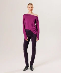 Outlet Rodier Legging en peau d'agneau stretch violet foncé