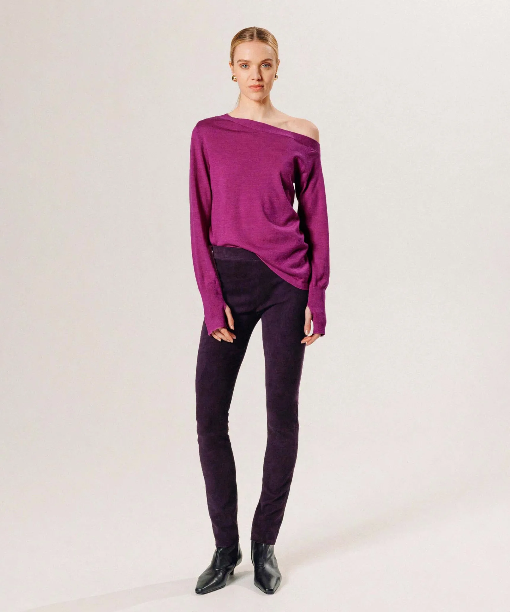 Outlet Rodier Legging en peau d'agneau stretch violet foncé