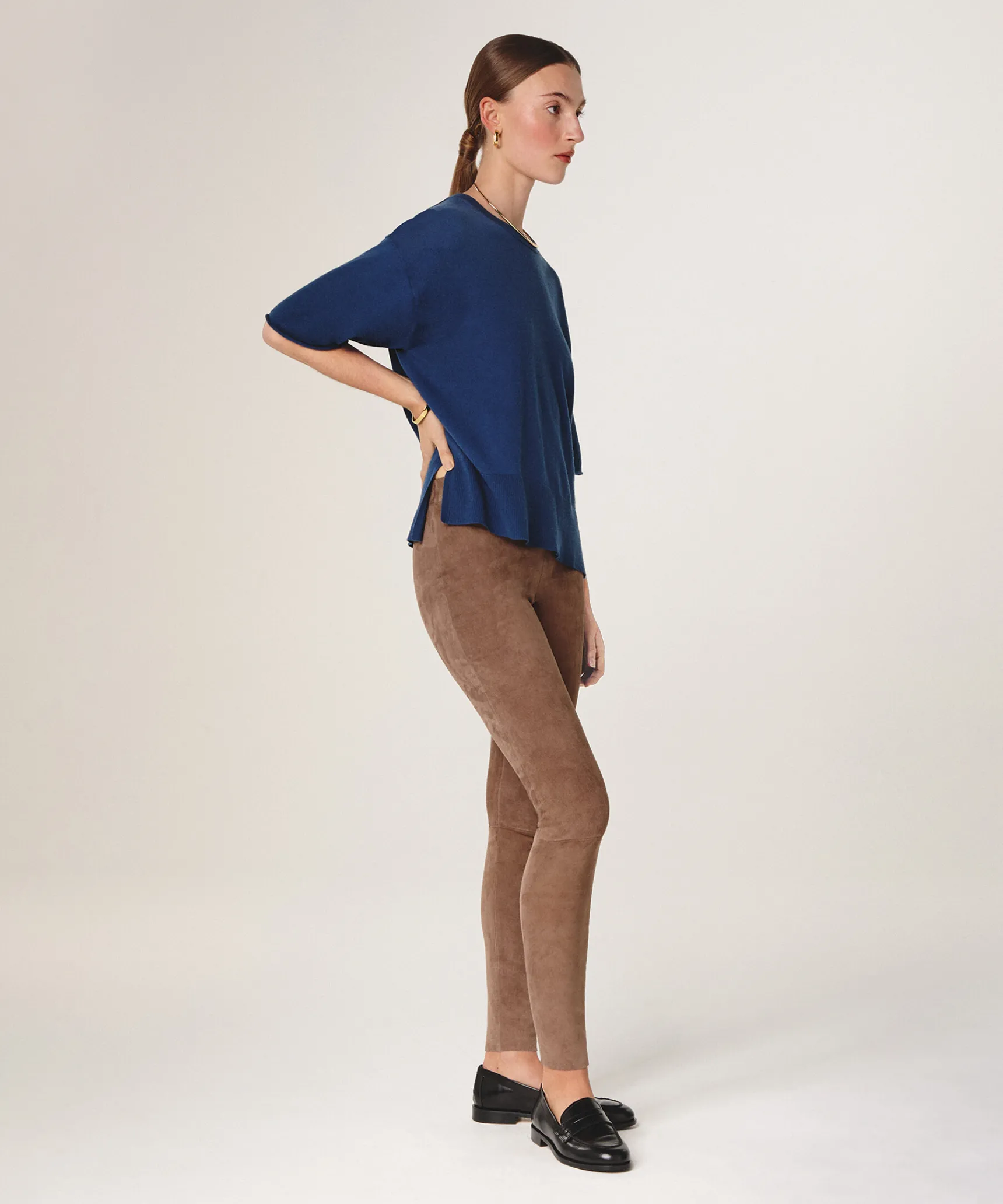 Outlet Rodier Legging en peau d'agneau stretch marron glacé