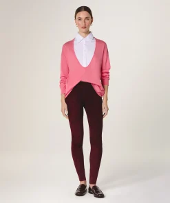 Hot Rodier Legging en peau d'agneau stretch rouge bordeaux