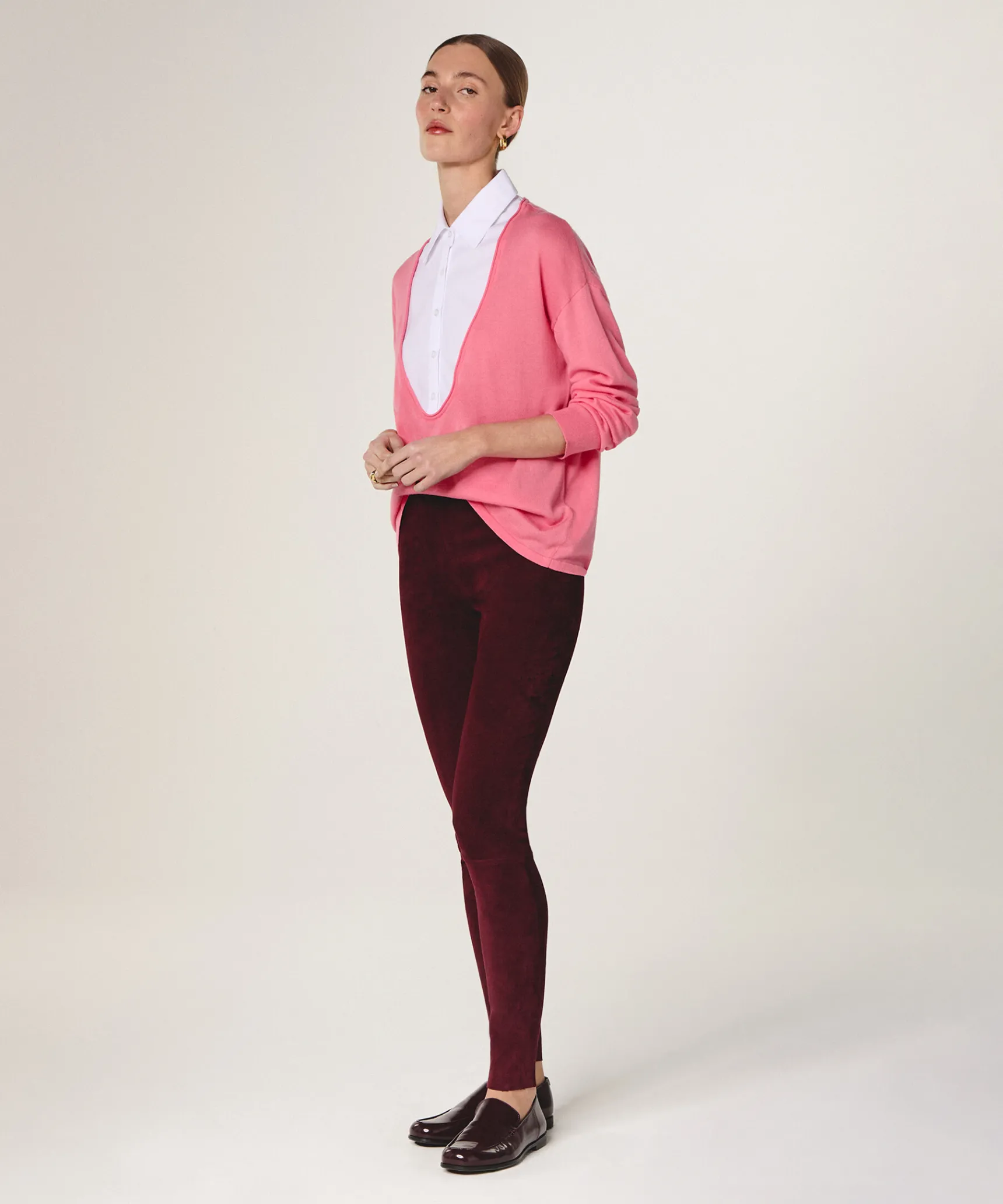Hot Rodier Legging en peau d'agneau stretch rouge bordeaux