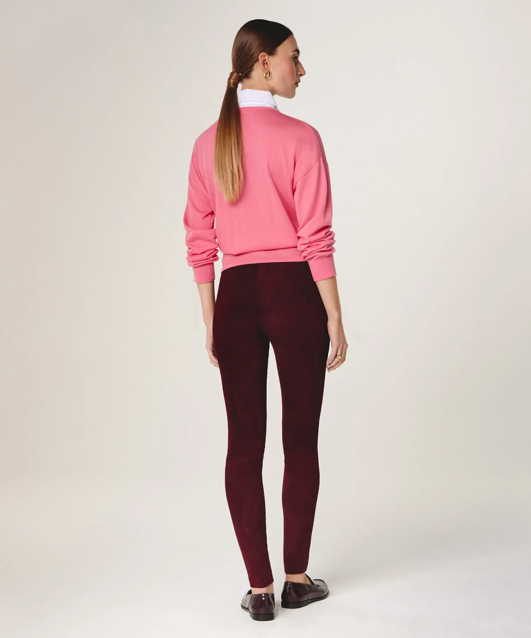Hot Rodier Legging en peau d'agneau stretch rouge bordeaux