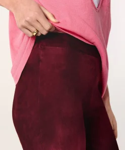Hot Rodier Legging en peau d'agneau stretch rouge bordeaux