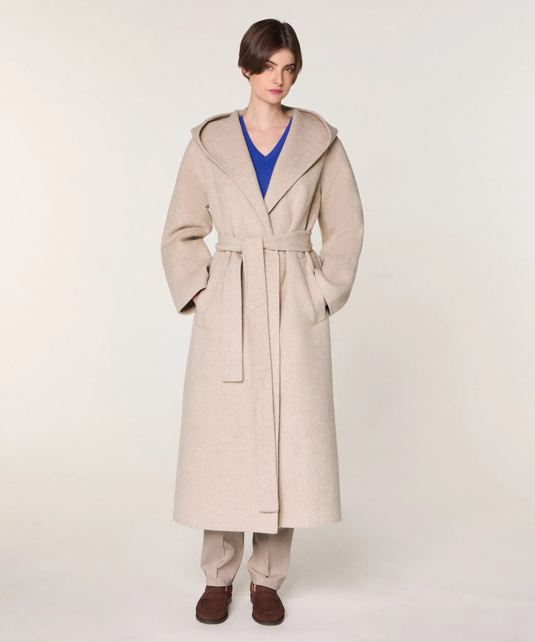 Outlet Rodier Manteau à capuche en laine beige chiné