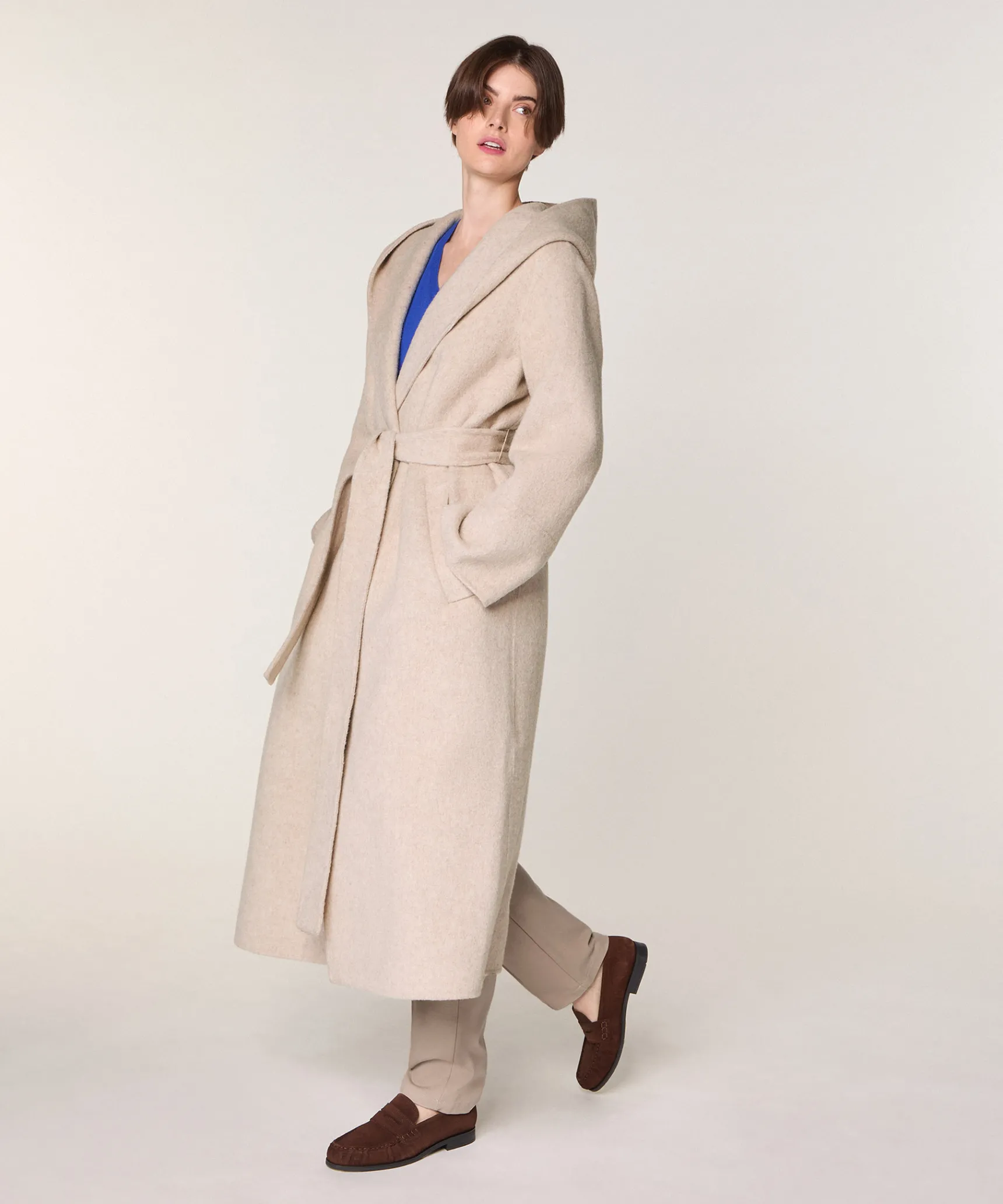 Outlet Rodier Manteau à capuche en laine beige chiné