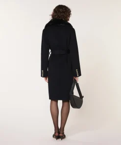 Outlet Rodier Manteau en laine col fausse fourrure noir