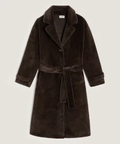 Hot Rodier Manteau long fausse fourrure marron fonce