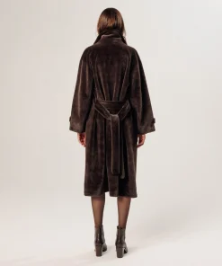 Hot Rodier Manteau long fausse fourrure marron fonce