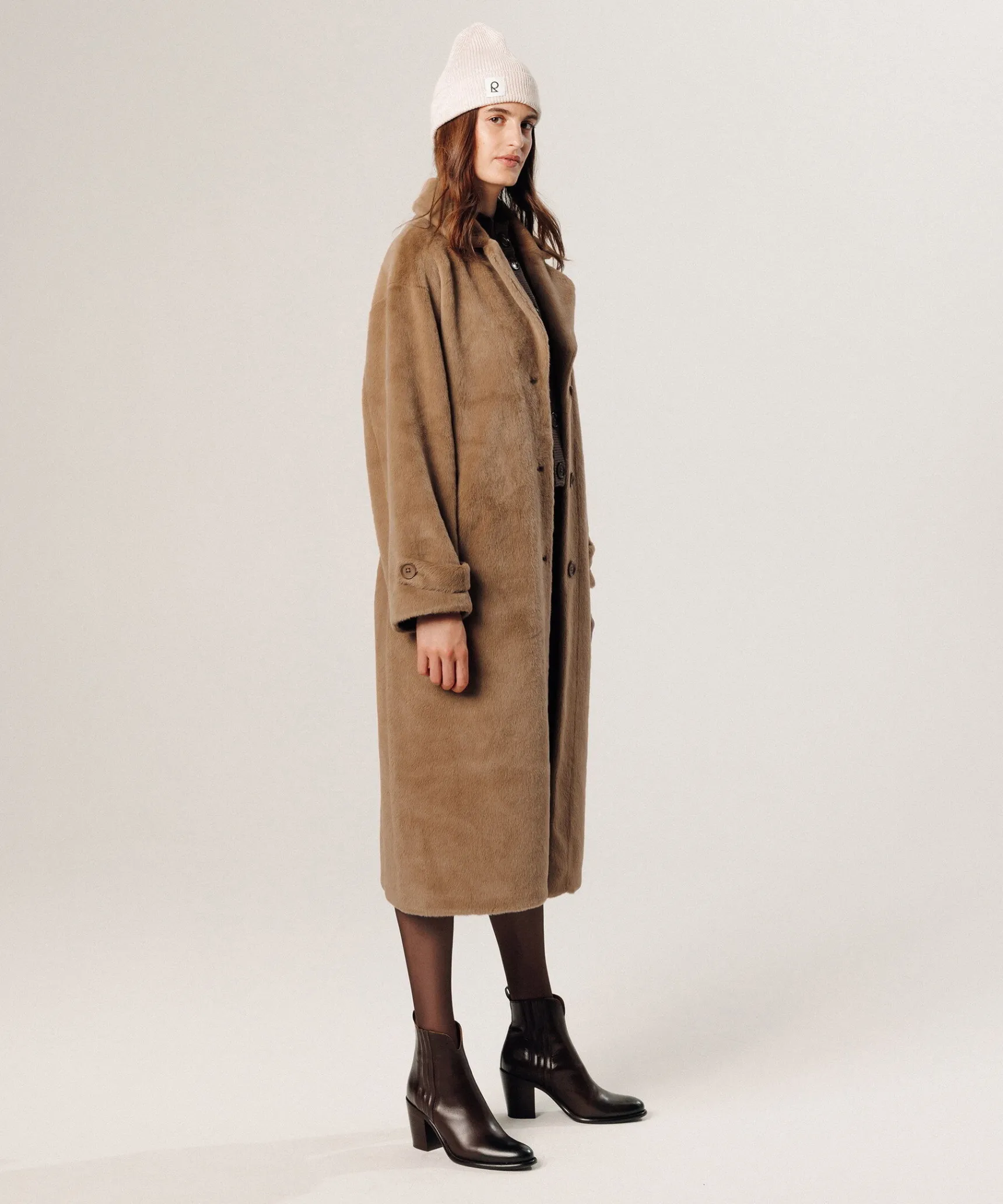 New Rodier Manteau long fausse fourrure marron camel