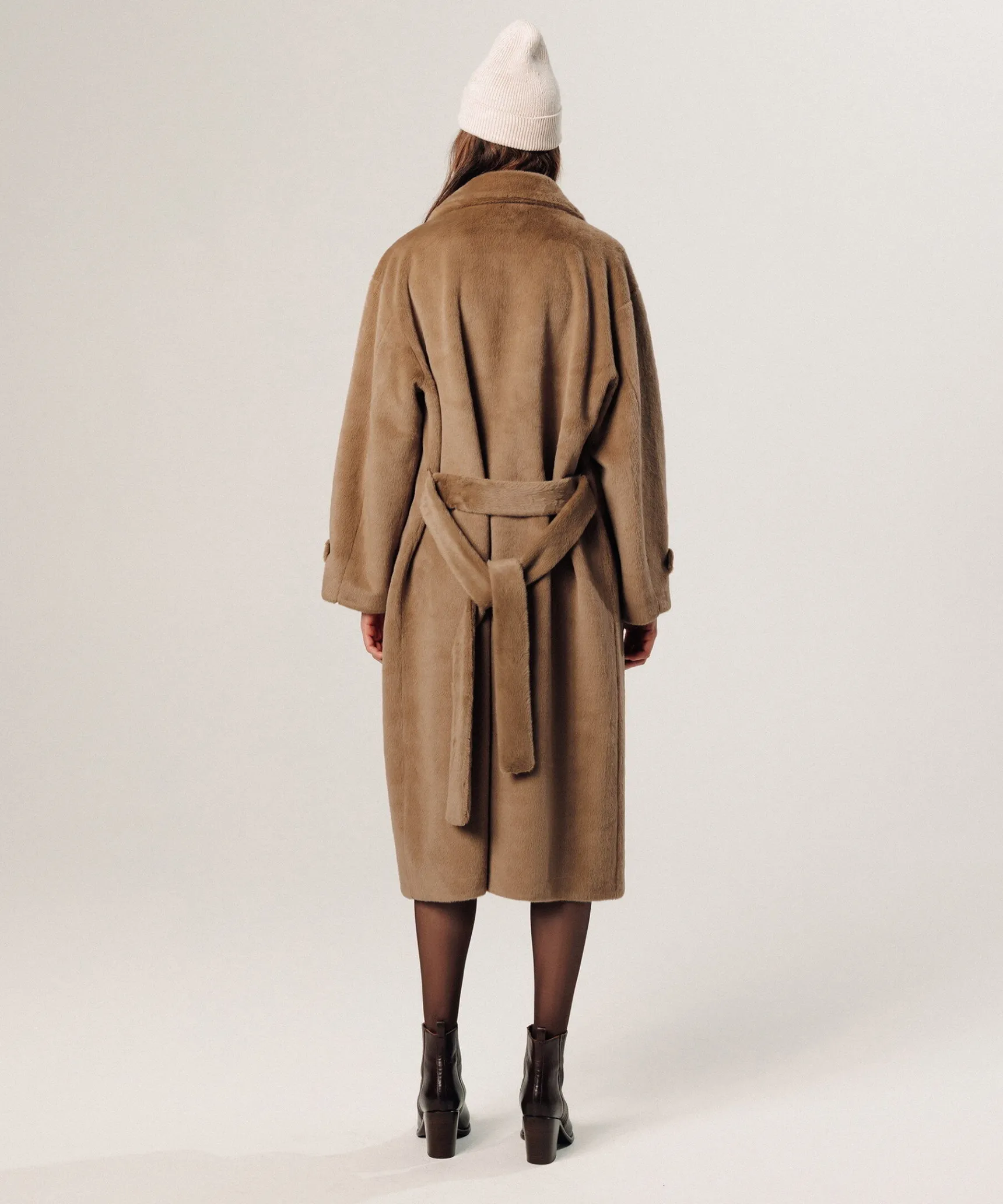 New Rodier Manteau long fausse fourrure marron camel