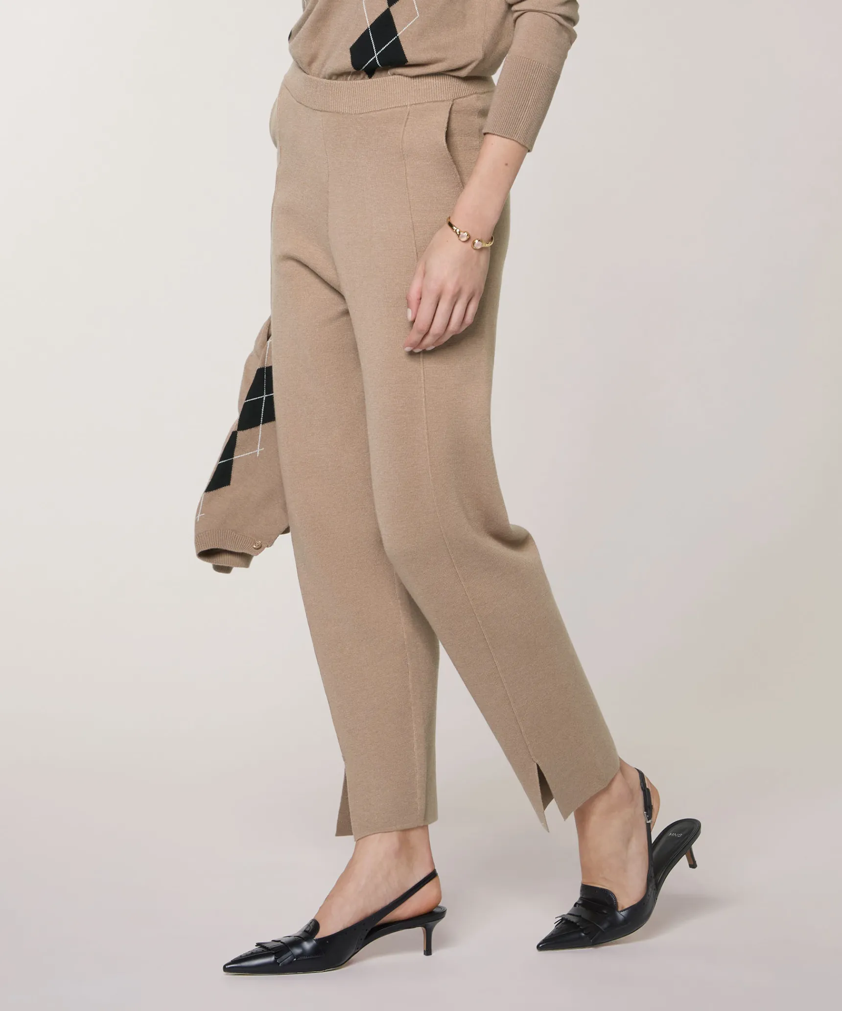 Rodier Pantalon cigarette en maille milano marron moka
