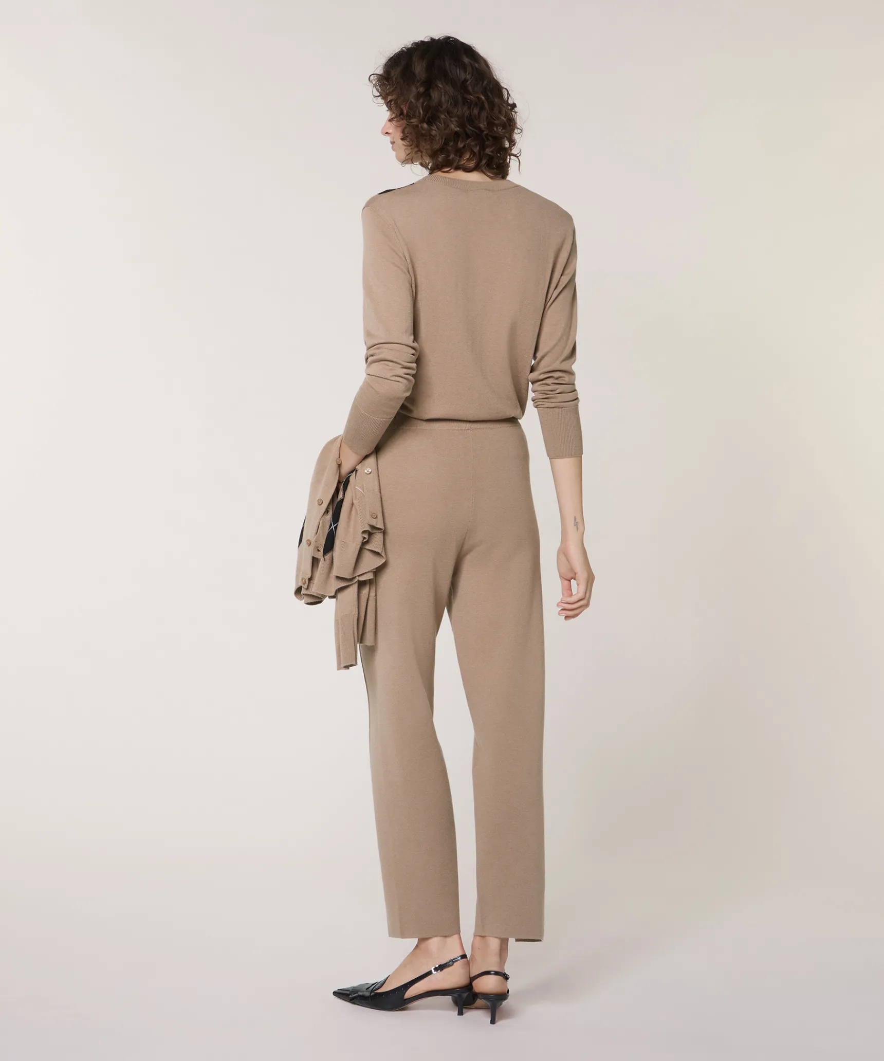 Rodier Pantalon cigarette en maille milano marron moka
