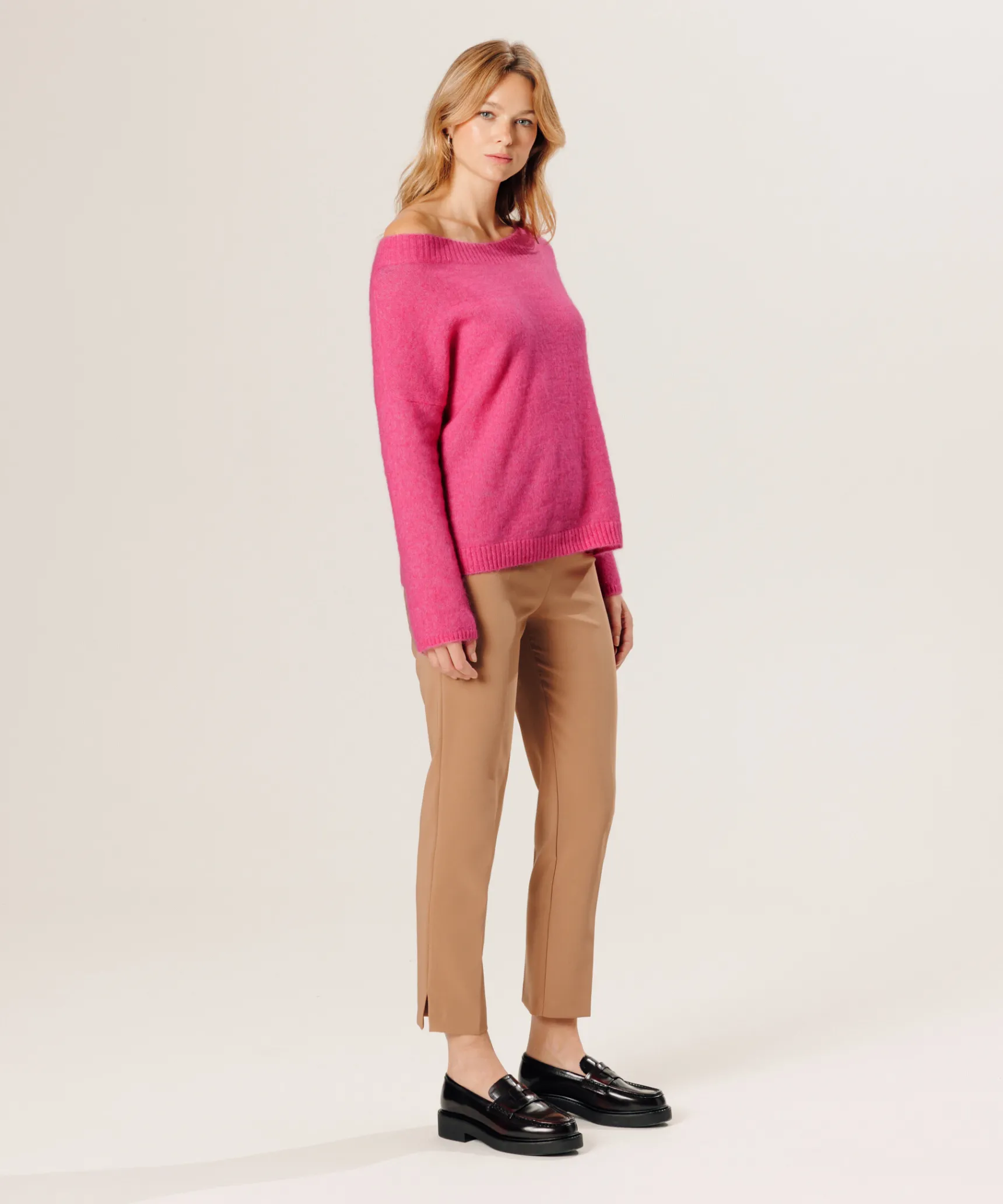 Rodier Pantalon cigarette taille haute marron camel