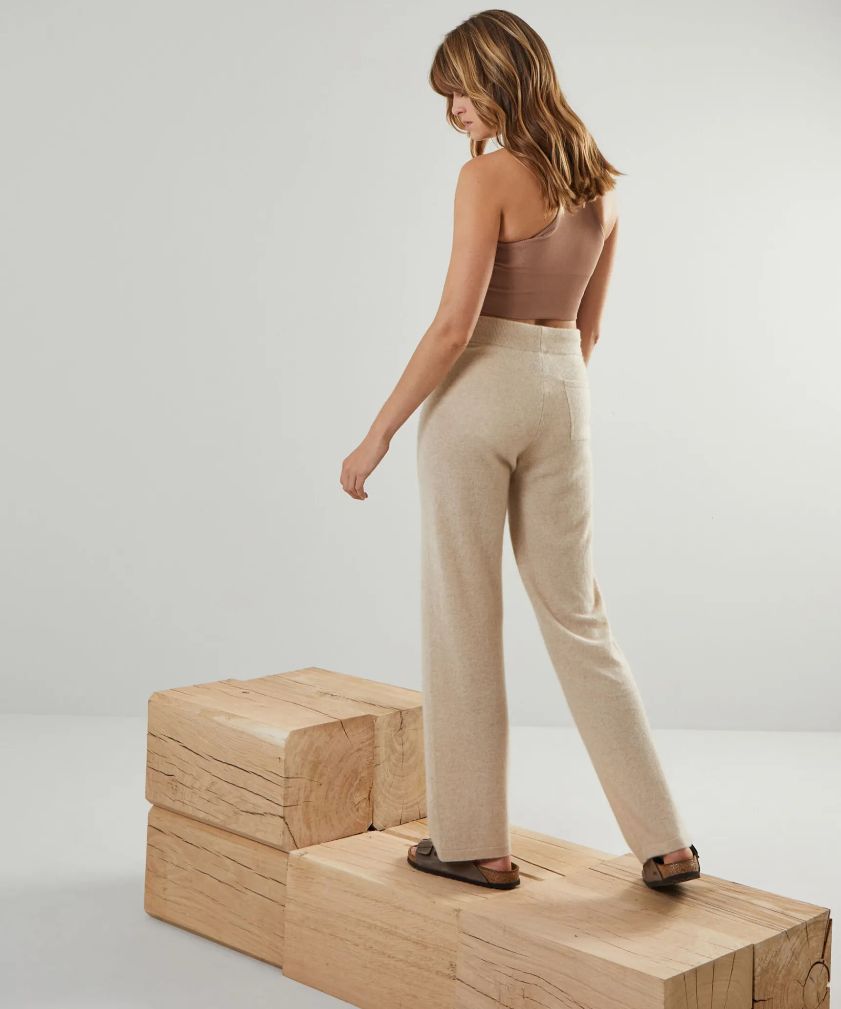 Hot Rodier Pantalon droit en cachemire 2 fils beige