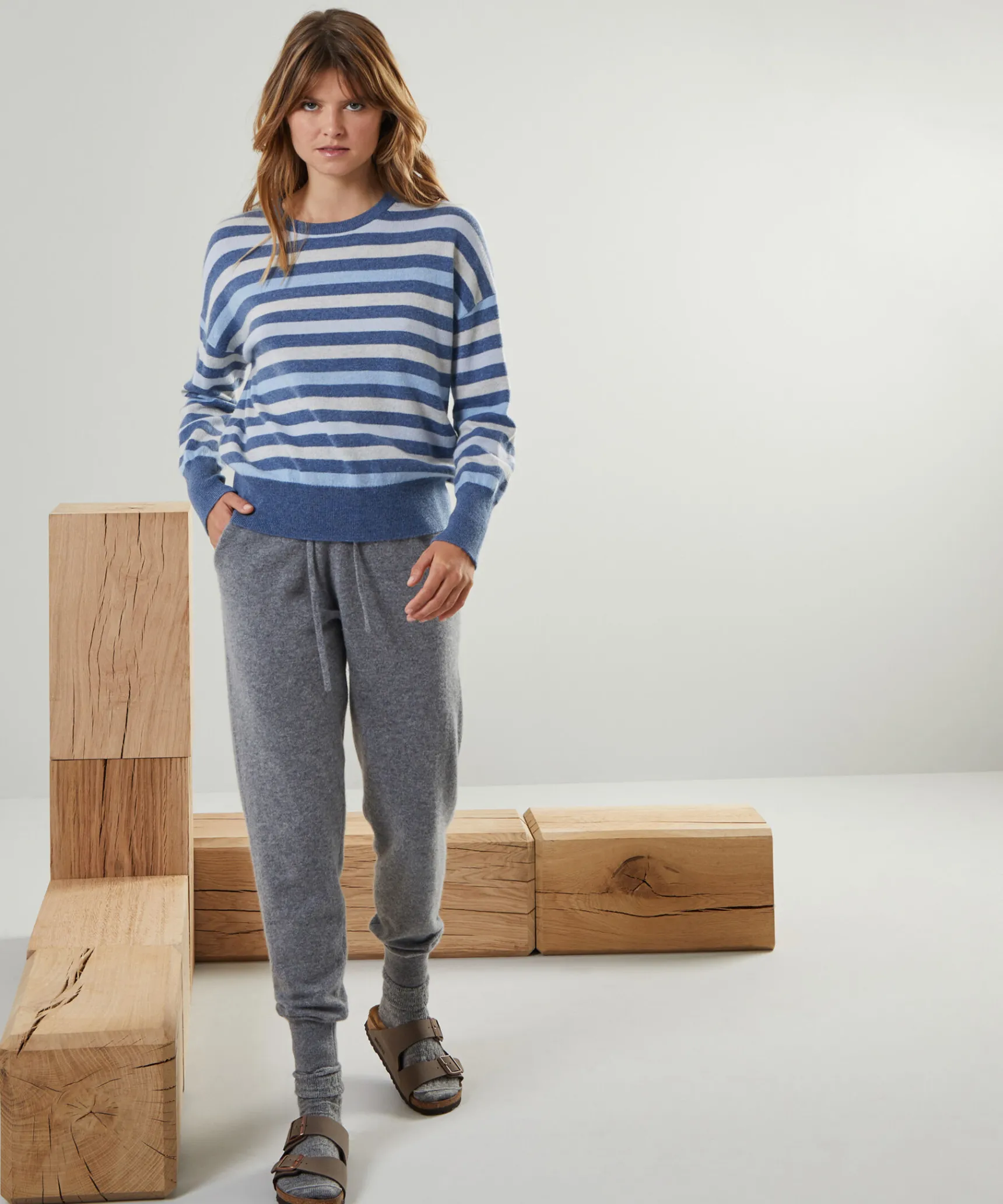 New Rodier Pantalon jogging en cachemire 2 fils gris moyen