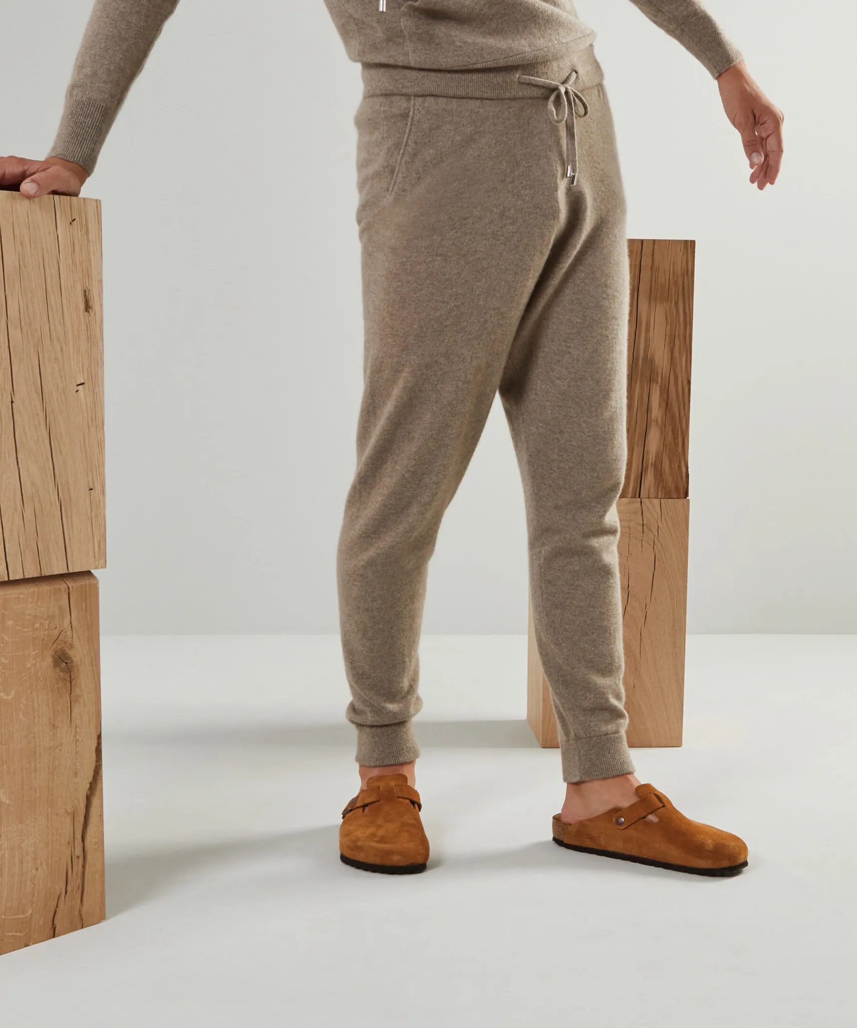 Clearance Rodier Pantalon jogging homme en cachemire 2 fils taupe