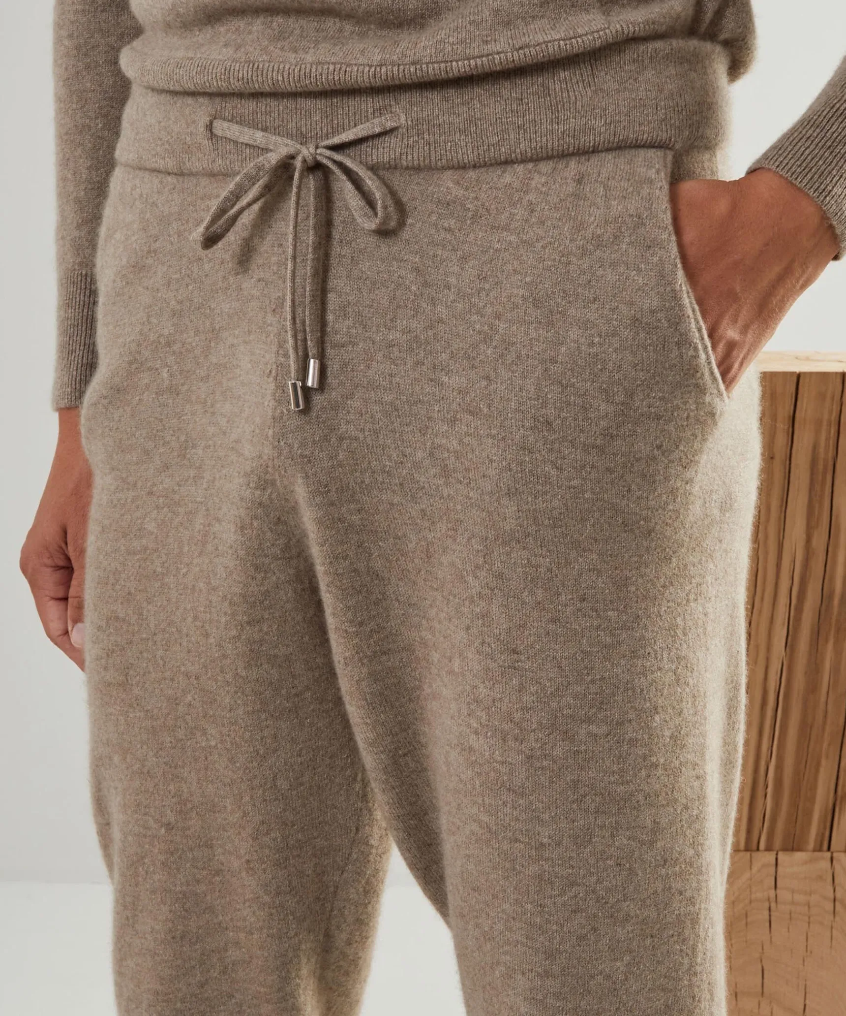 Clearance Rodier Pantalon jogging homme en cachemire 2 fils taupe