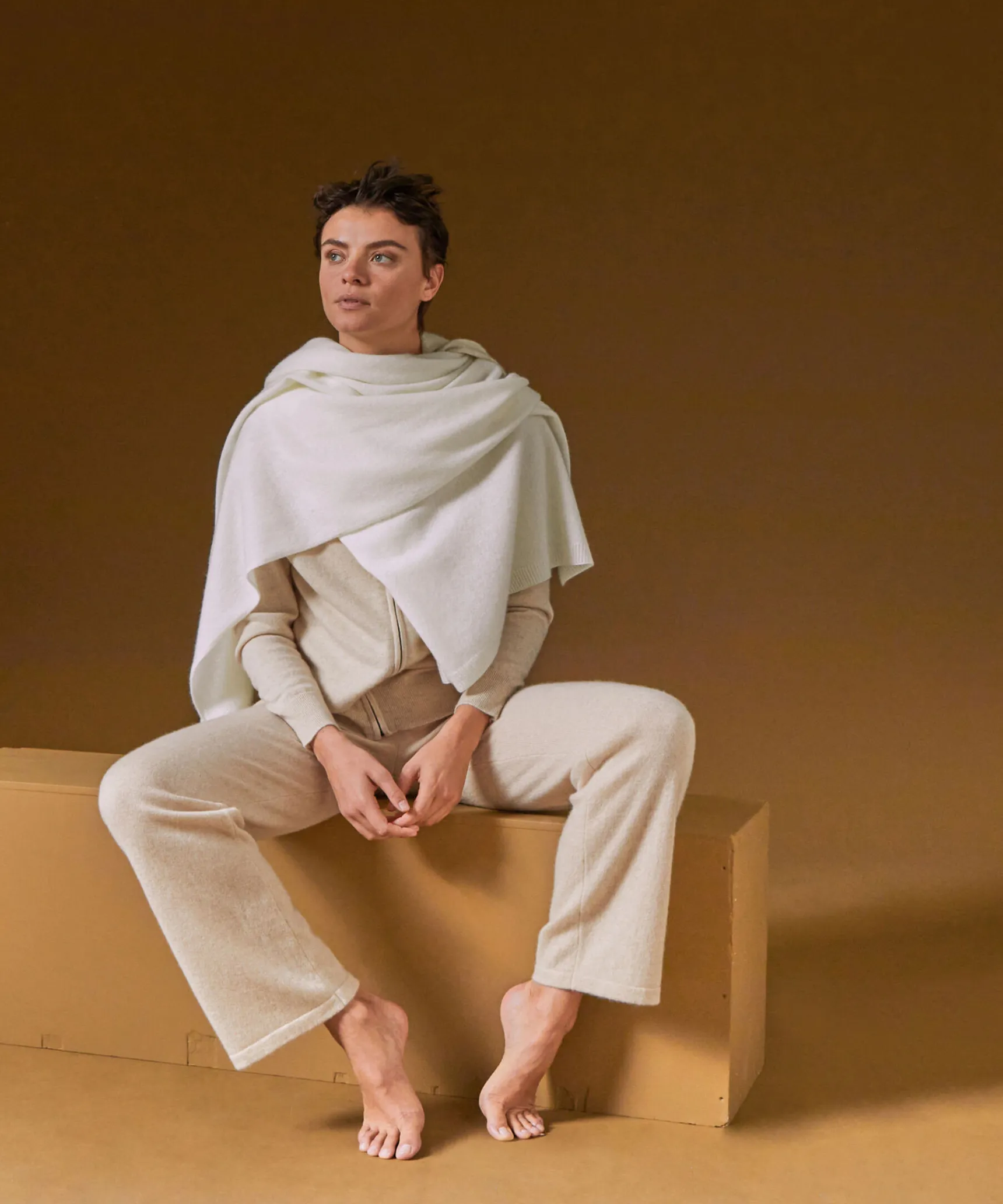 Hot Rodier Pantalon large en cachemire blanc crème