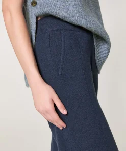 Best Rodier Pantalon large en laine bleu denim