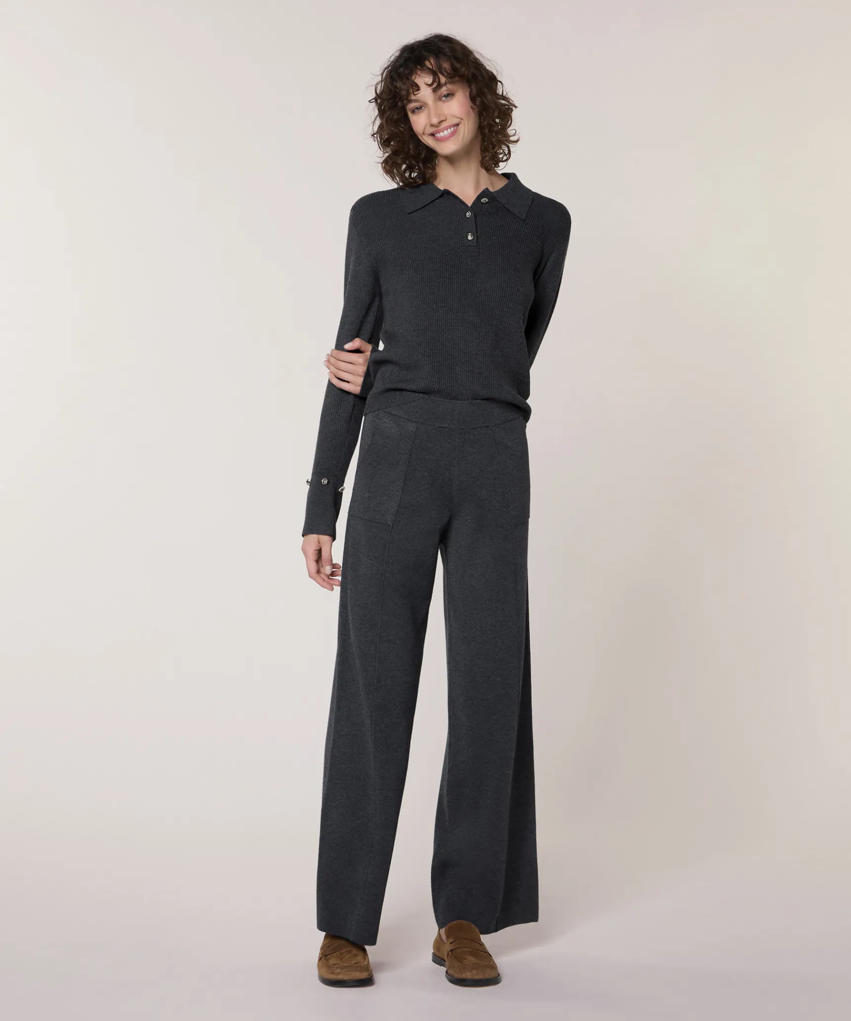 Sale Rodier Pantalon large en maille gris foncé