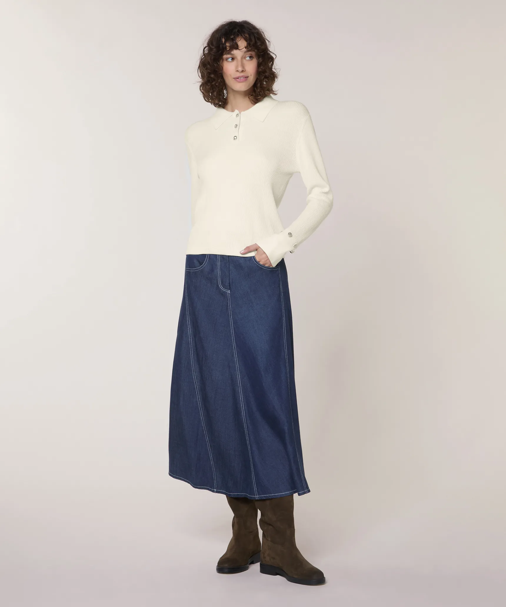 Clearance Rodier Polo à côtes blanc écru
