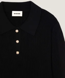 Best Rodier Polo à côtes noir