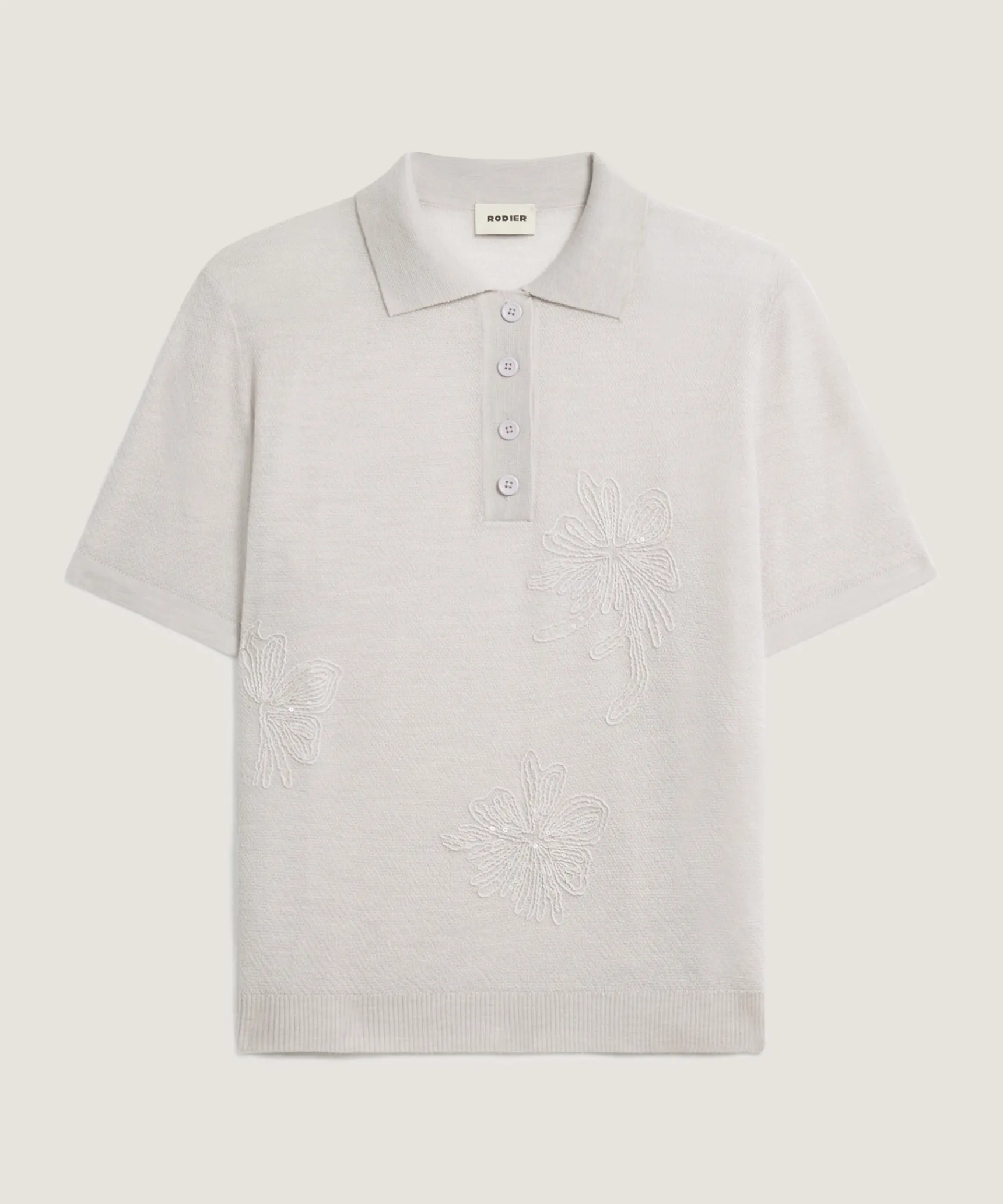 Best Rodier Polo brodé manche courte en laine mérinos blanc