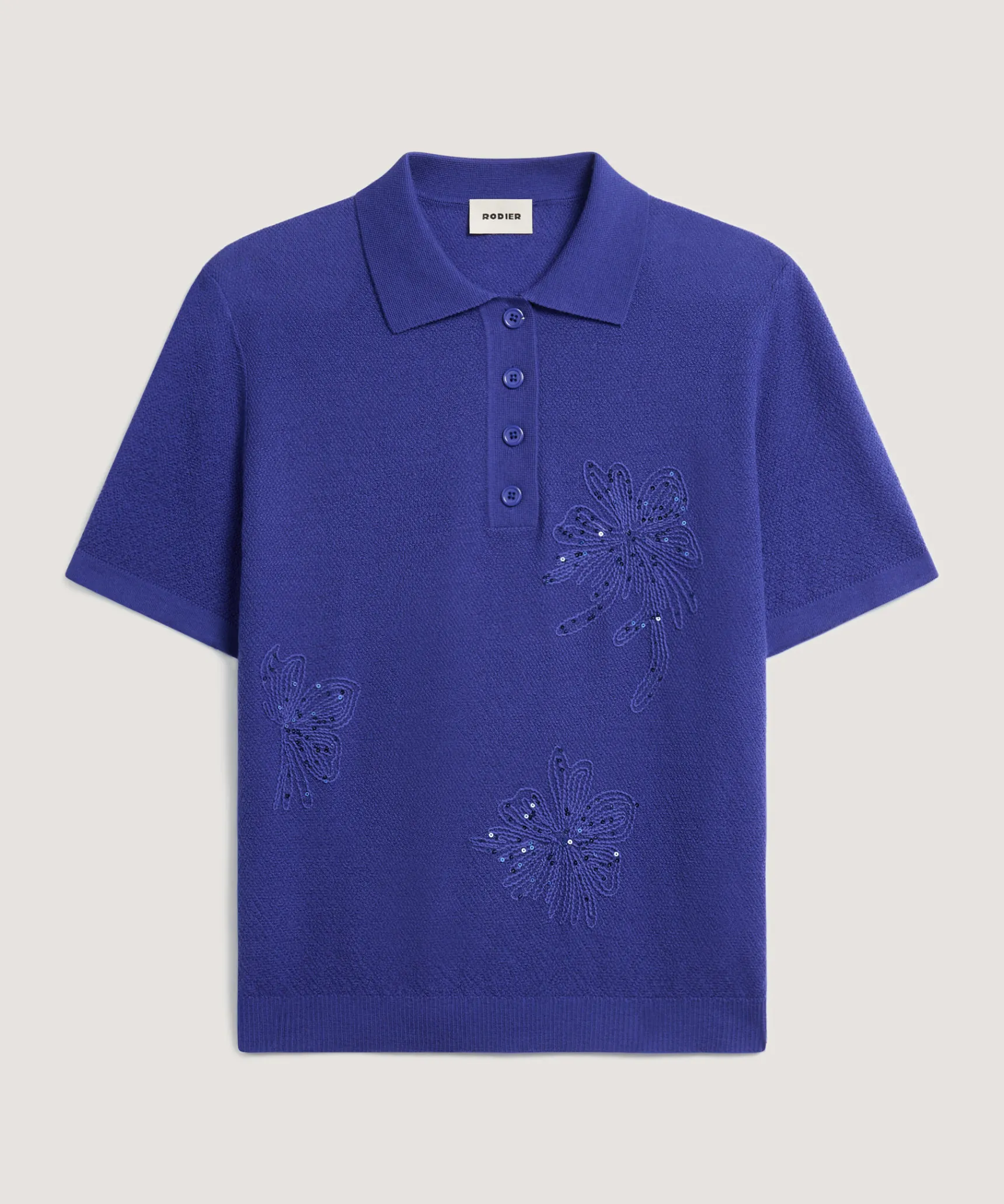 Discount Rodier Polo brodé manche courte en laine mérinos bleu outremer