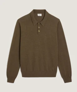 Hot Rodier Polo en laine mérinos marron écorce