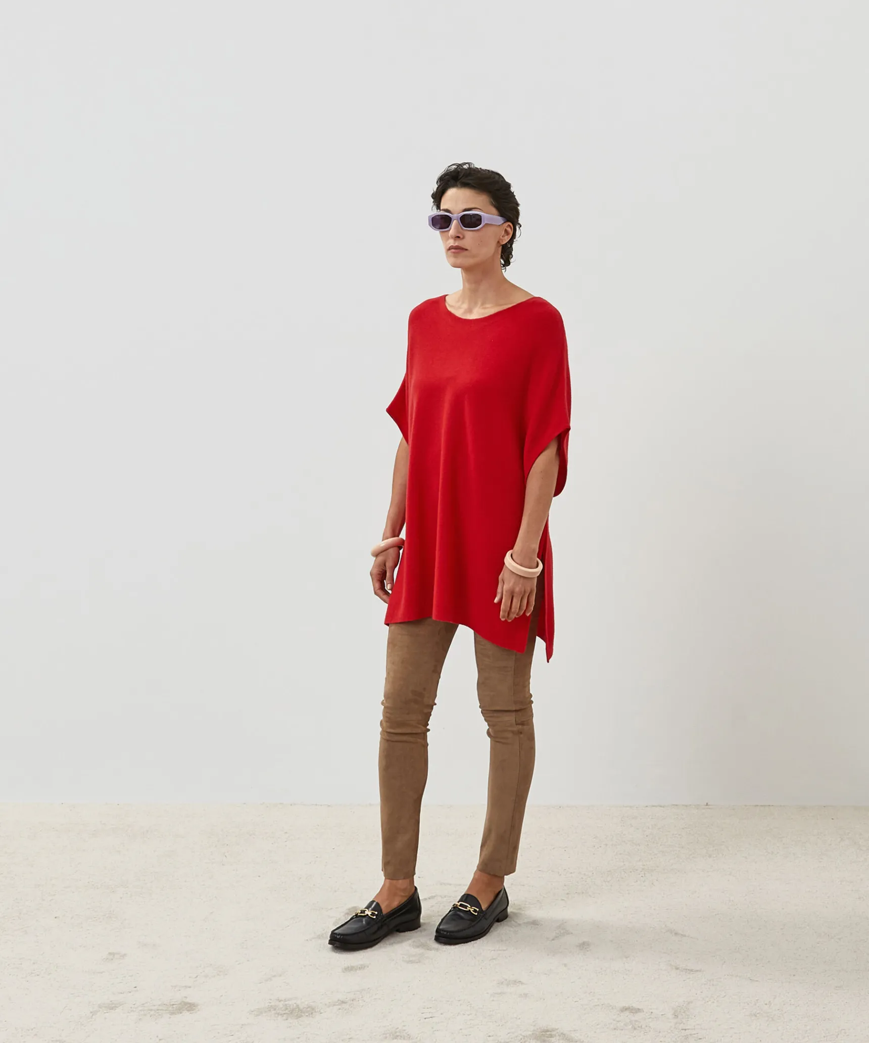 Online Rodier Poncho cachemire rouge vermillon