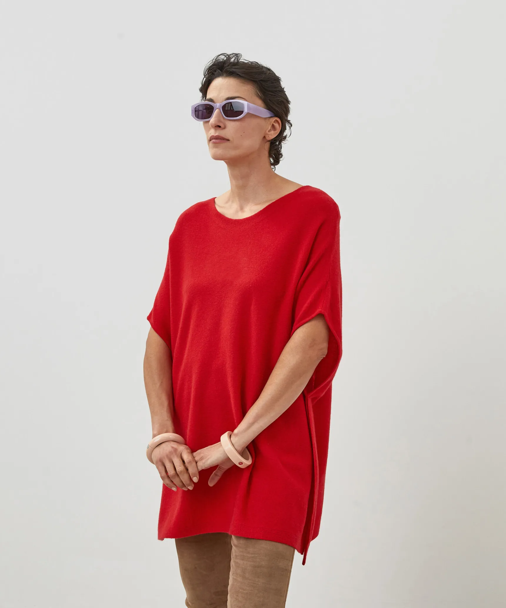 Online Rodier Poncho cachemire rouge vermillon