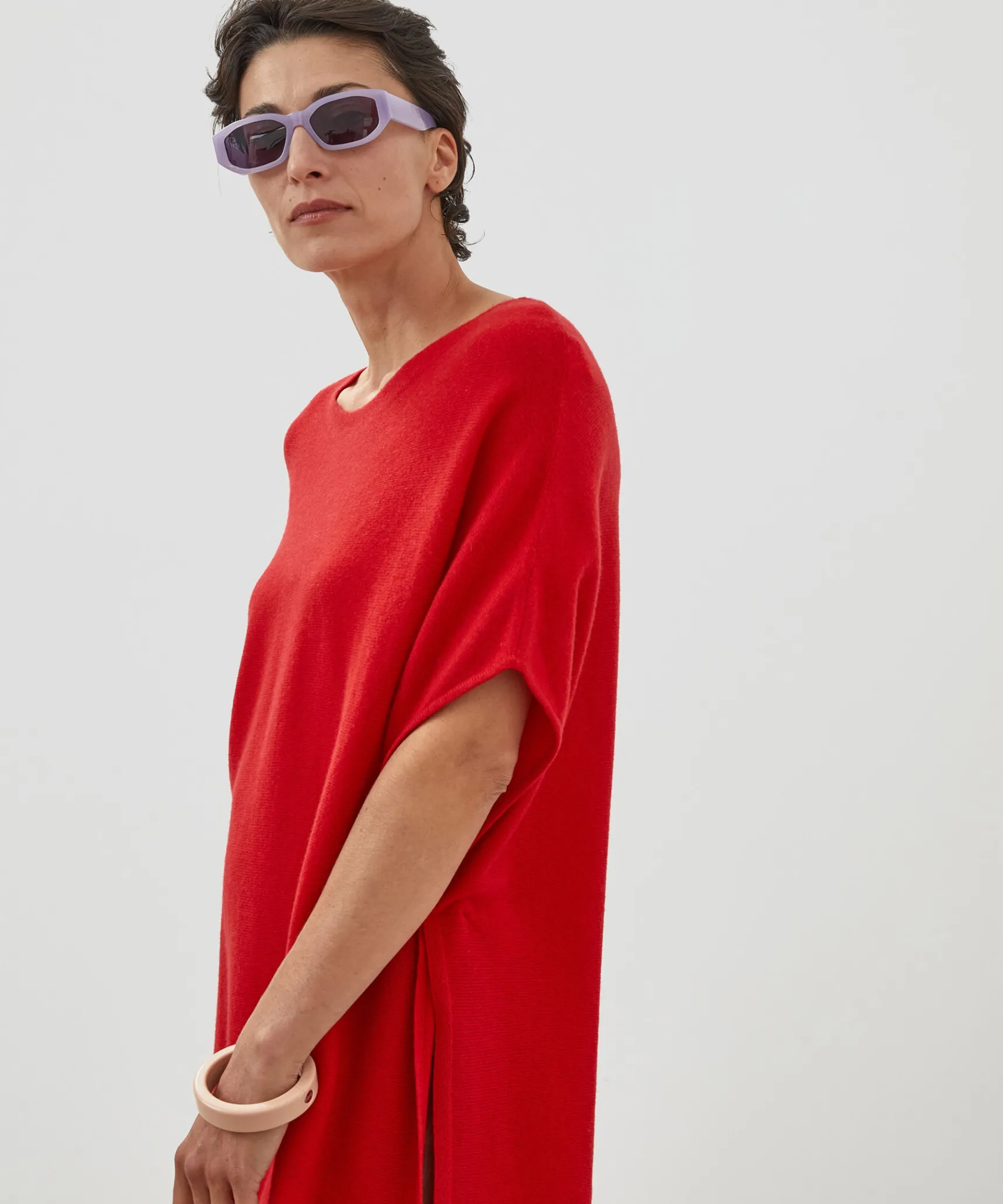 Online Rodier Poncho cachemire rouge vermillon