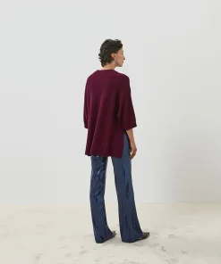 Best Rodier Poncho manches 3/4 cachemire lie de vin