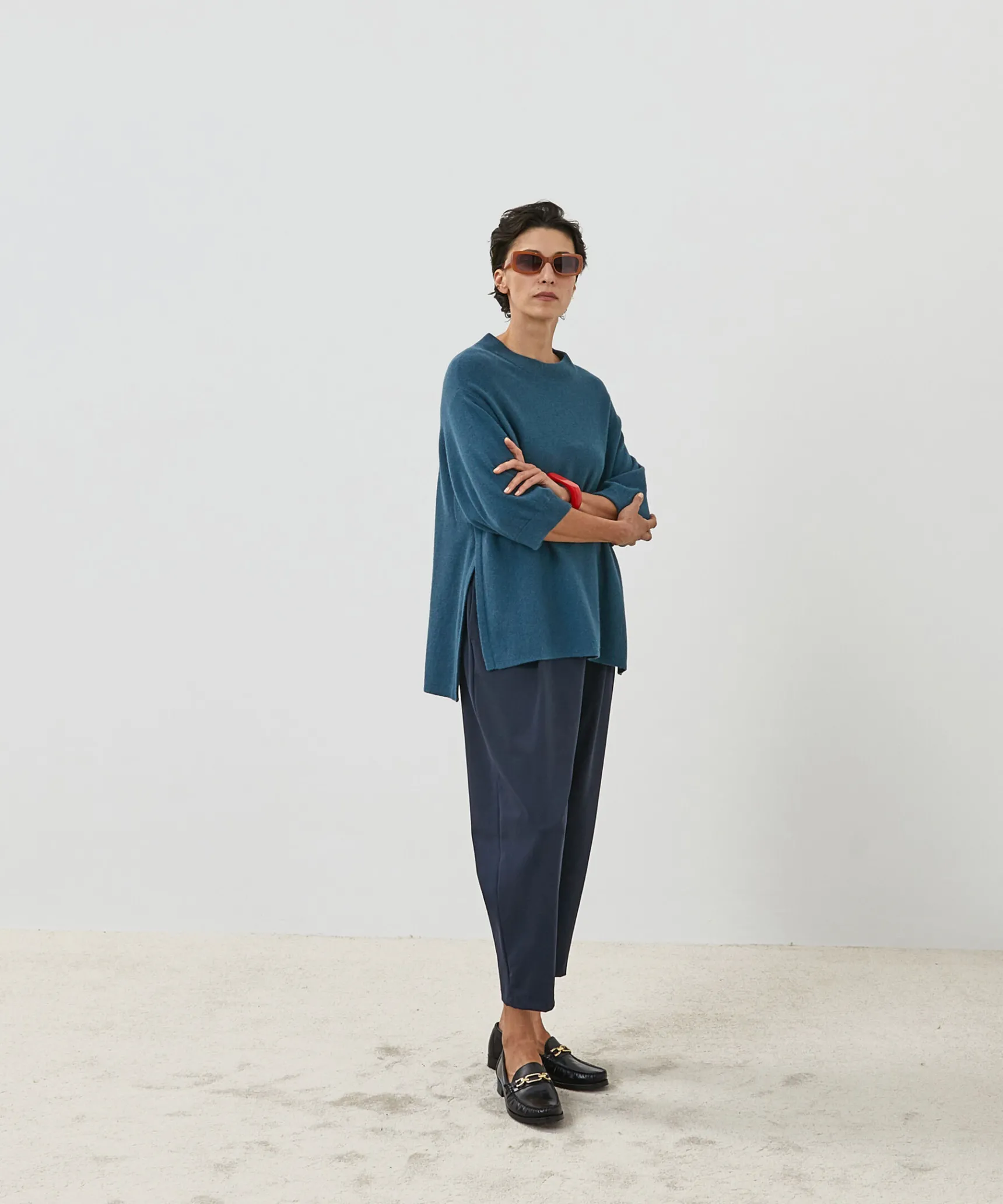 New Rodier Poncho manches 3/4 cachemire bleu