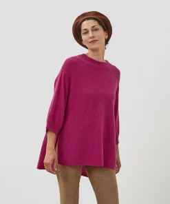 Rodier Poncho manches 3/4 cachemire rose fuschia