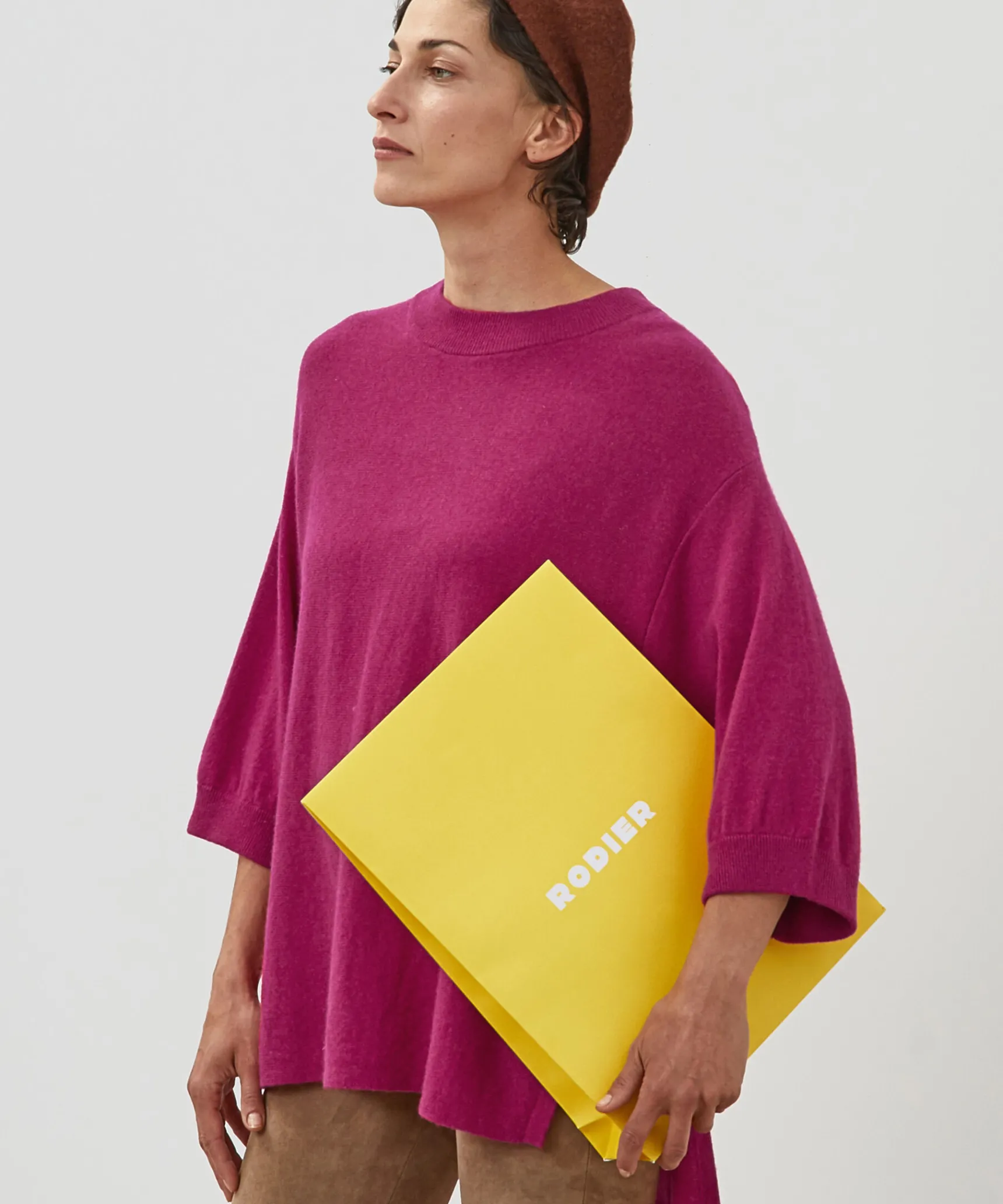 Rodier Poncho manches 3/4 cachemire rose fuschia