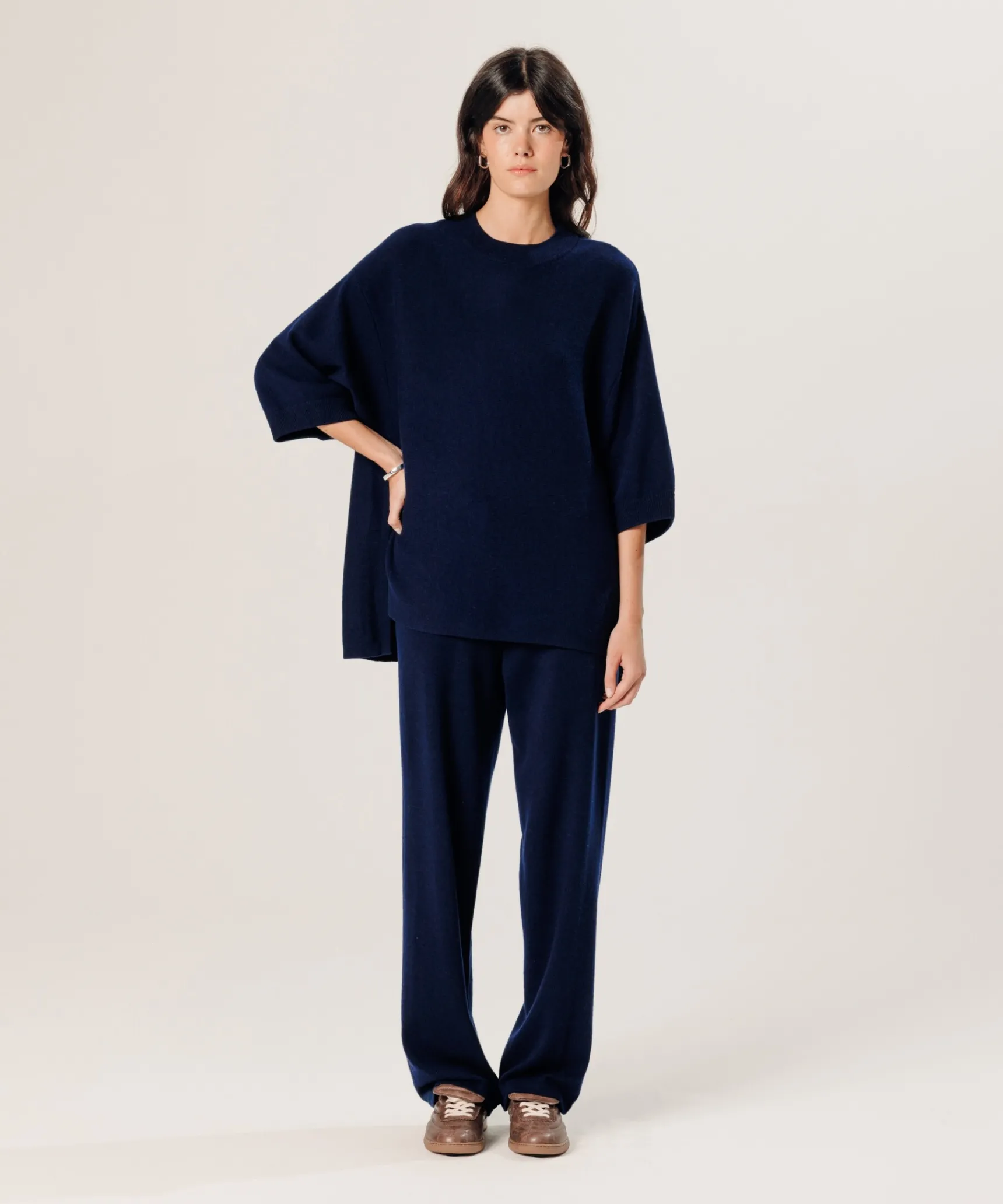 Outlet Rodier Poncho manches 3/4 cachemire bleu marine